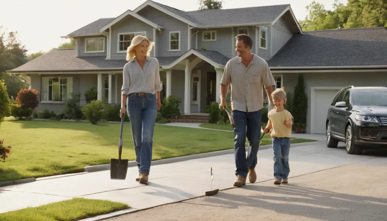 Family pulling into a freshly poured concrete driveway of a ranch home in the Plano area